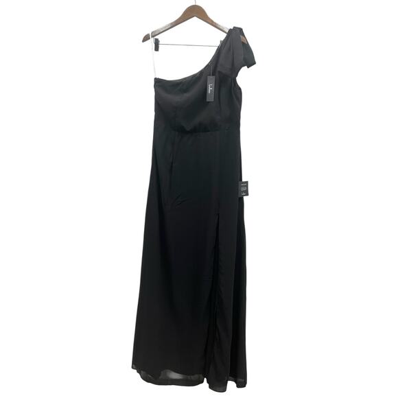 Lulus Simply Brilliant Black One-Shoulder Bow Maxi Dress size XL NWT - Picture 2 of 7